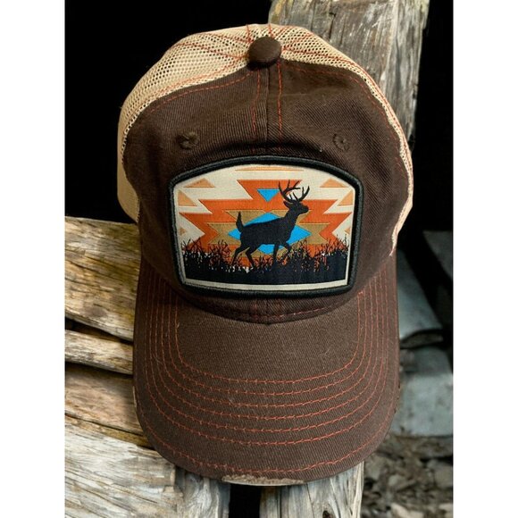 Outdoor Cap Trucker Hat | Buck Deer Patch Brown Mesh Snapback Western Hunting - Picture 1 of 8
